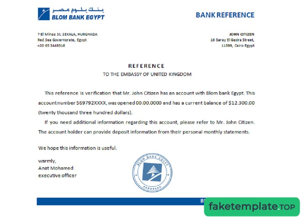 Feature of fake Egypt_Blom Bank_reference example